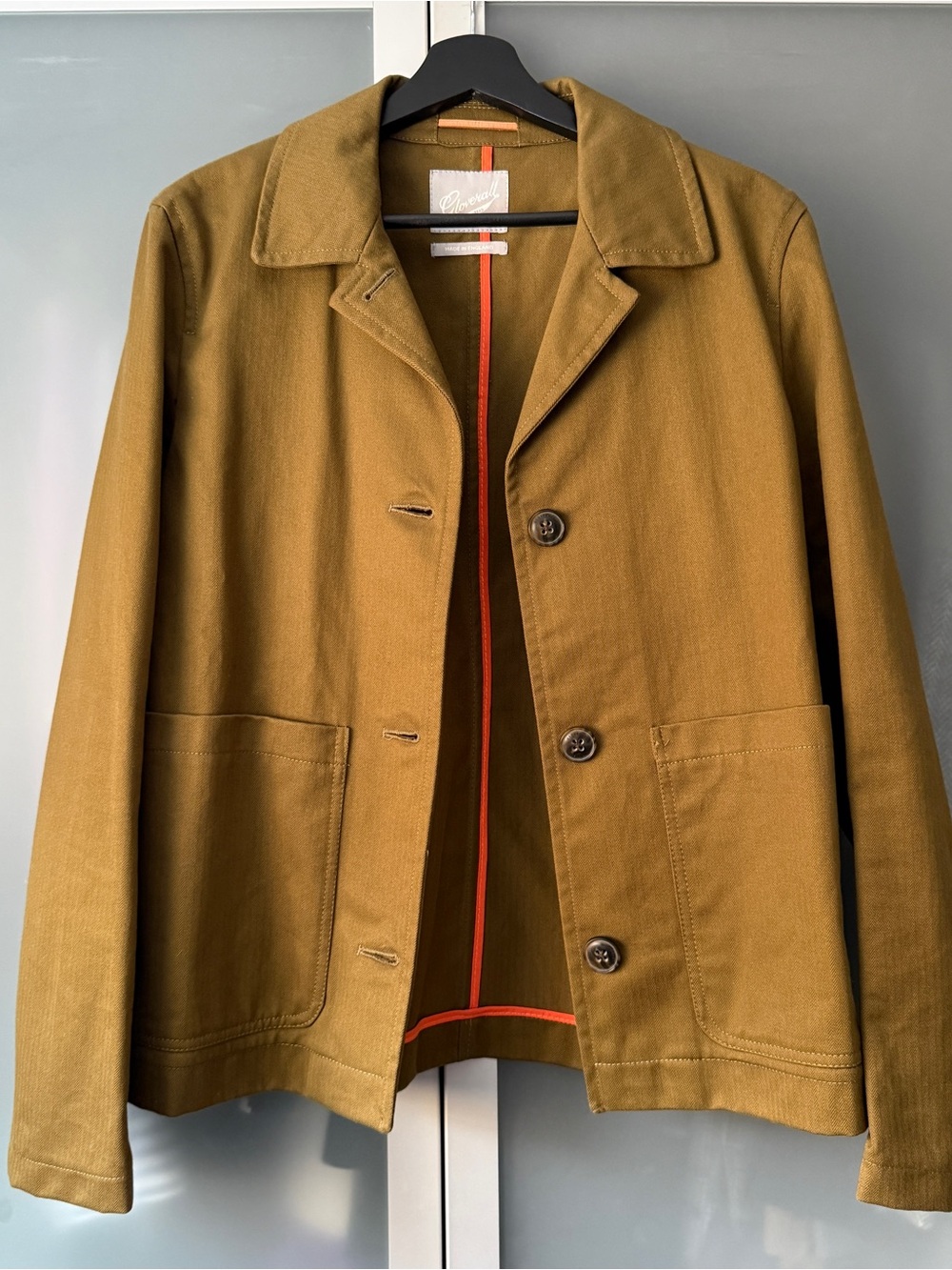 Gloverall Utility Button-Front Jacket in Olive with Contrast Trim